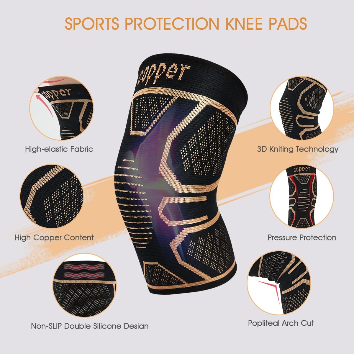 Skiennix Copper Knee Braces - Medical Grade Compression Sleeves for Pain Relief | 2-Pack, 2XL
