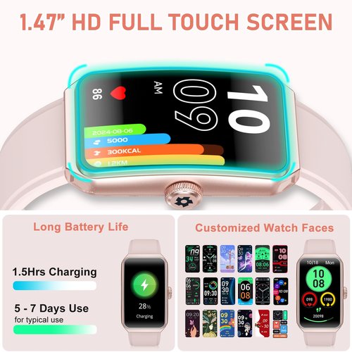 Fitness Tracker with 24/7 Heart Rate, Blood Pressure, Step Tracker, Calorie Tracking, Waterproof Fitness Watch, Activity Tracker with Sleep Tracker for Women Men, Pink