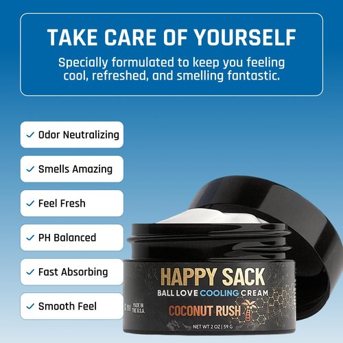 Derm Dude Happy Sack Ball Deodorant - Anti-Chafing Comfort Cream for Men | Aluminum-Free, Coconut Rush Scent, 2oz