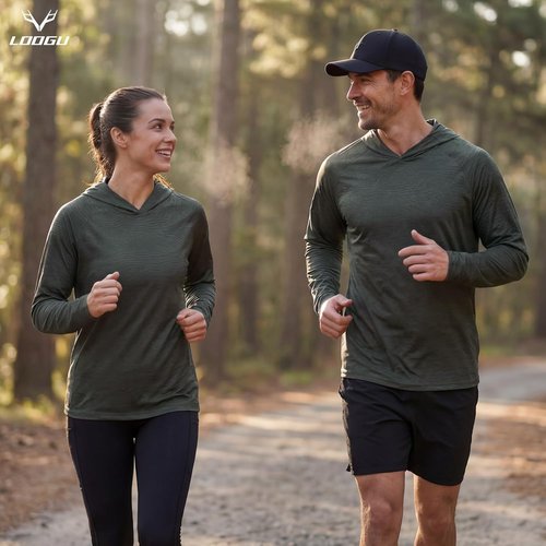 LOOGU Men's UPF 50+ Sun Protection Hoodie - Lightweight Long Sleeve Rash Guard for Fishing & Hiking