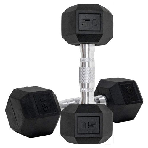 Dumbbells Set of 2 Hex Rubber Encased Dumbbells, Weights Dumbbells Set with Metal Handle for Exercise and Fitness (15 lb, Pair)