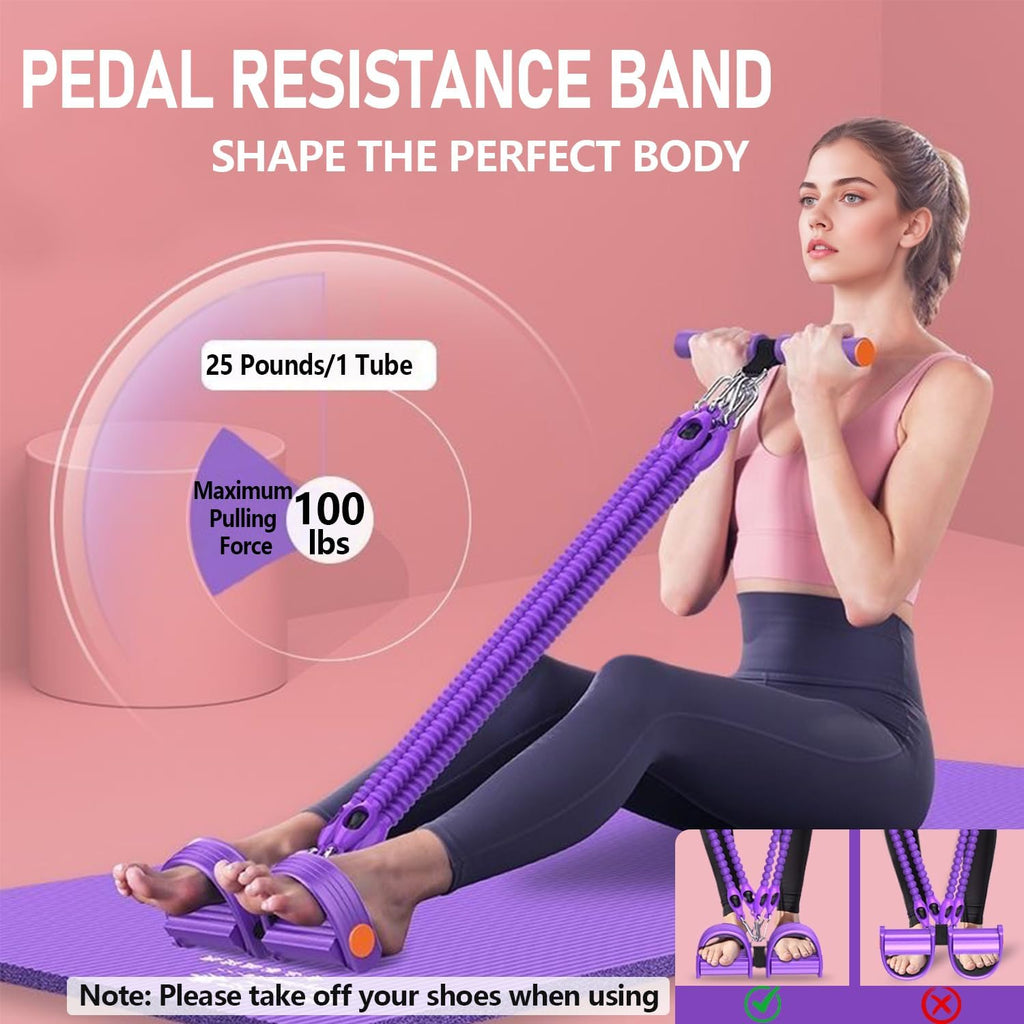 Skiennix Adjustable Foot Pedal Resistance Band - 4-Tube Ankle Puller for Full Body Workouts | Home Gym Equipment