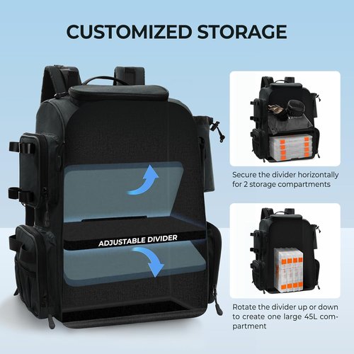 KastKing Bait Boss Fishing Tackle Backpack - 4 Tackle Boxes & Rod Holders | 45L Large Storage with Rain Cover
