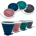 Litoexpe 4 Pack Silicone Collapsible Travel Cup Portable Folding Camping Cup Sets with Lids, Dark Gray & Pink & Navy Blue &Teal, Capacity 9.22oz (270ml)