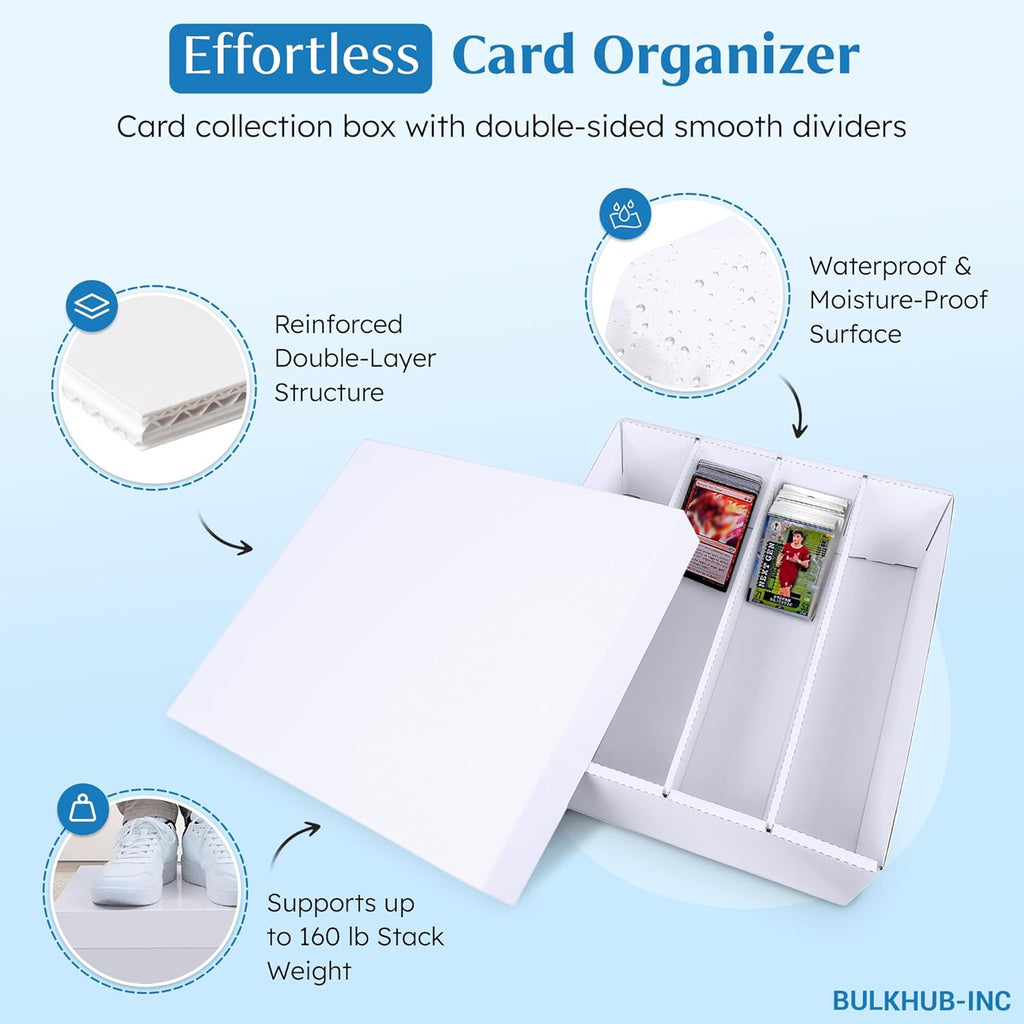 Trading Card Storage Box 3200 Count - Cardboard Organizer for Sports & TCG Cards - White with Dividers