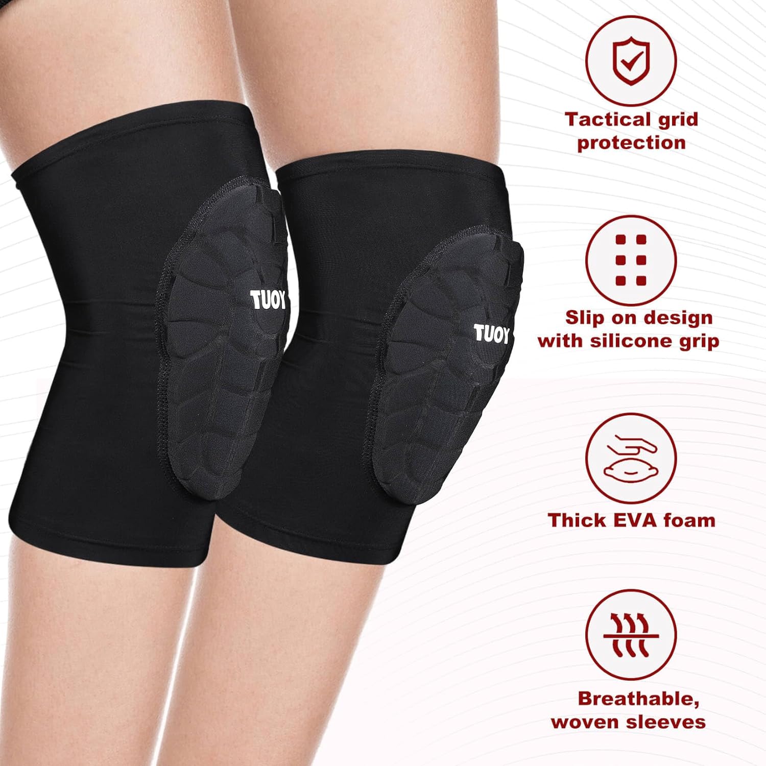 TUOY Compression Knee Pads - Padded Protection for Youth & Adults | 1 Pair