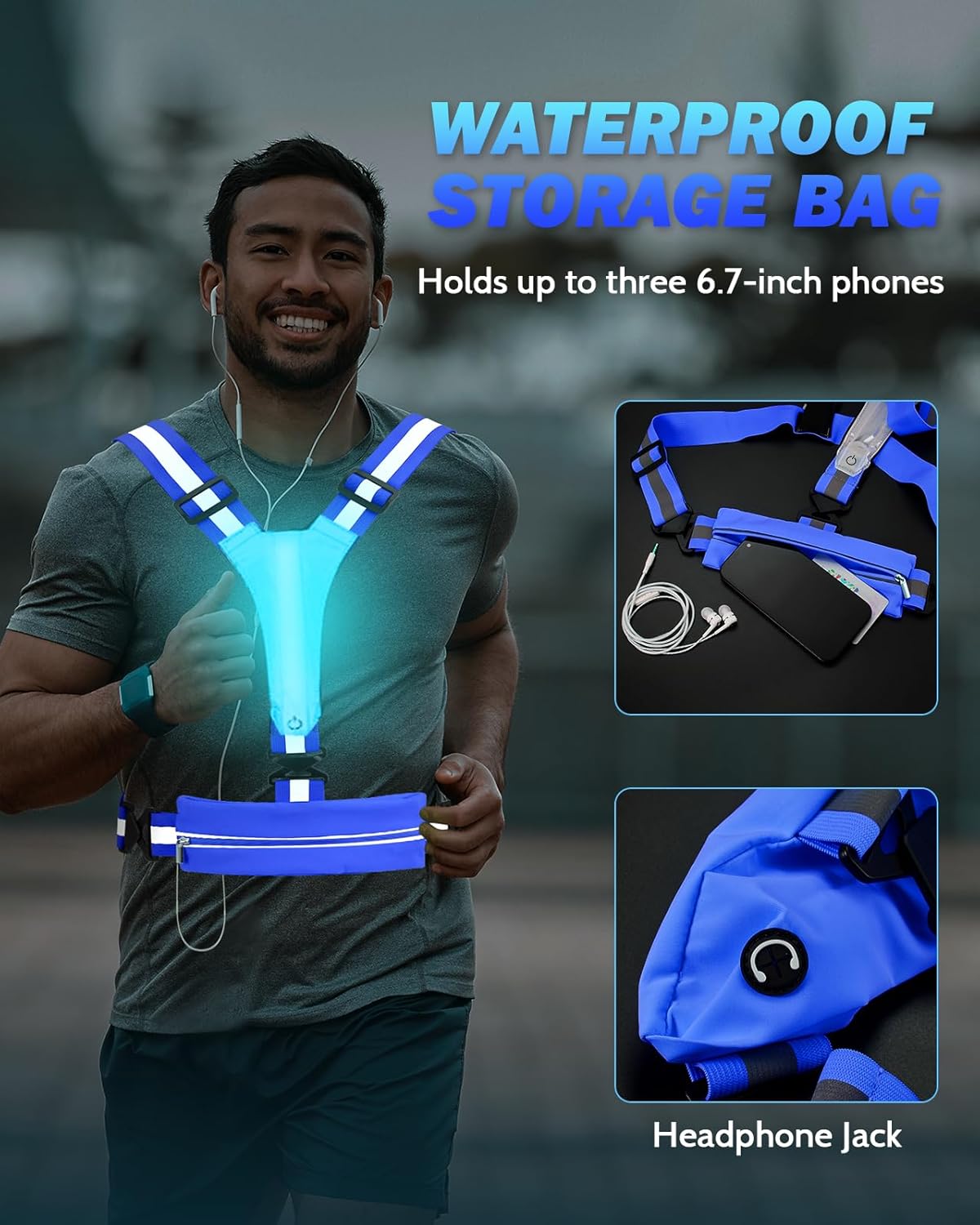 Skiennix LED Reflective Running Vest - Rechargeable High Visibility Safety Gear for Night Runners | Adjustable Fit