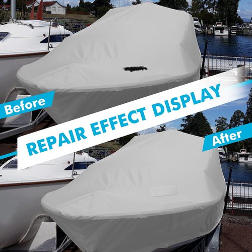 BOATPRO Boat Cover Repair Kit, 600D Super Stick Self-Adhesive Boat Cover Patch Repair Kit for Repairing Pool Cover, RV Cover, Awning, Waterproof Heavy Duty Canvas Repair Kit Gray, 15" x 5",2 Pcs