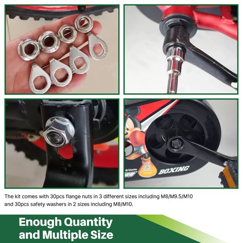 Keadic 60Pcs 3 Size Bicycle Wheel Axle Nut and Safety Washer Kit, Hub Flanged Axle Nut Hardware Parts and Wheel Retaining Hooks Repair Set for Mountain Road Folding Bike Front and Rear Wheel