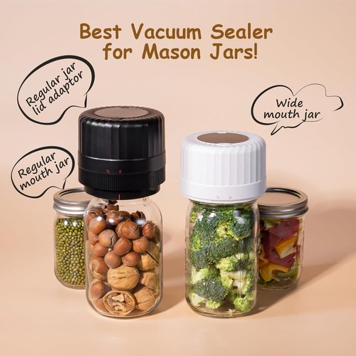 HTPOW Electric Mason Jar Vacuum Sealer - Fully Automatic Sealing Kit for Regular & Wide Mouth Jars - Black