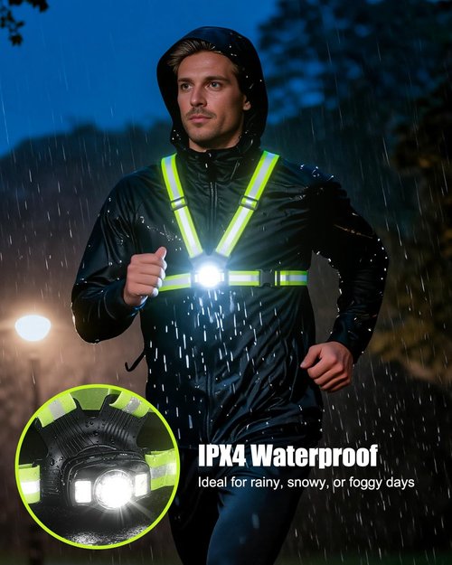 Dawinga Running Lights for Runners, 500 Lumens Running Light with 45° Adjustable Beam, 6 Modes & IPX4 Waterproof, 1800 mAh Rechargeable Reflective Vest Gear for Night Walking/Jogging, 4-20Hrs Runtime