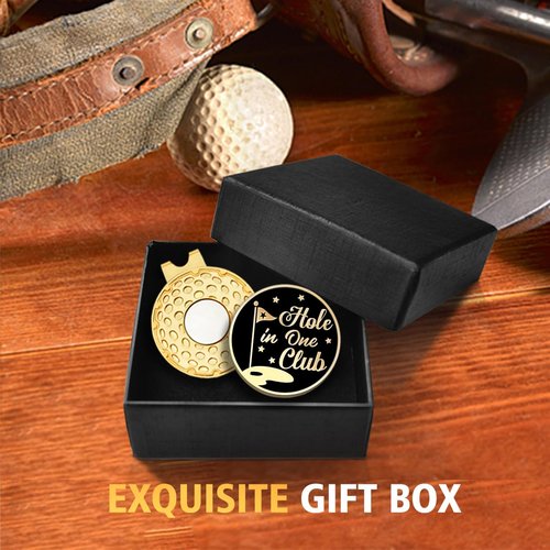 rofiowa Hole in One Club Black Gold Golf Ball Marker with Hat Clip, Funny Golf Accessories for Men Women, Christmas Father's Day Birthday Gifts for Golf Fan Golfer, Novelty Golf Gifts (OBJ051)