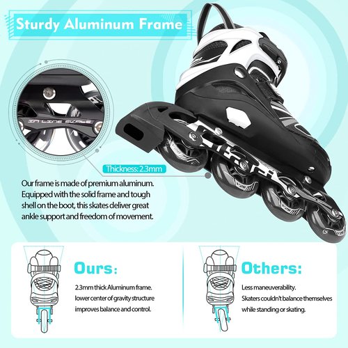 Inline Skates for Kids and Adults, Adjustable Roller Skates Blades for Adult Women Men Girls Boys with Light Up Wheels, Perfect for Indoor Outdoor Backyard Skating