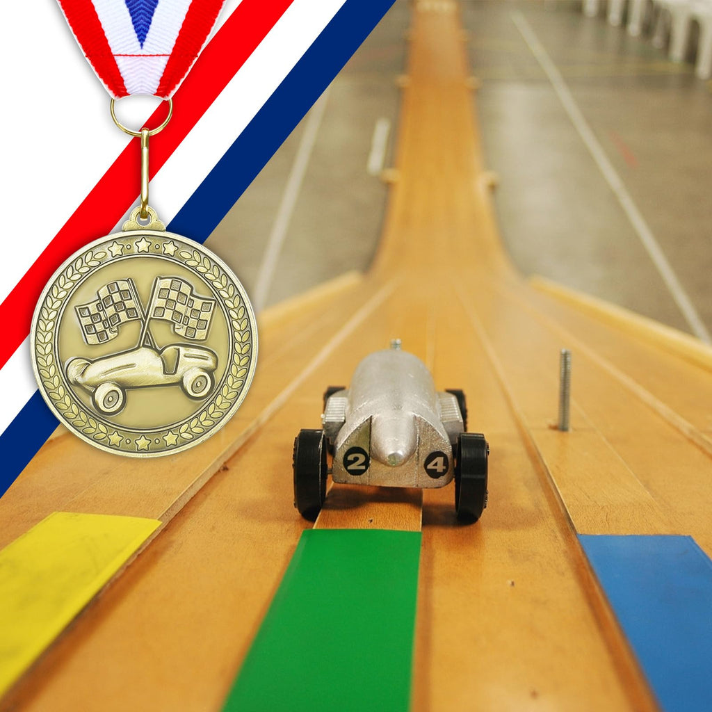 Remuuly 30 Pcs Award Medals Bulk 2'' Gold Trophy Award Winner Metal First Place with Neck Ribbons Prize Gift for Tournaments Match Sports Competition Teams Adult (Race Car Derby)