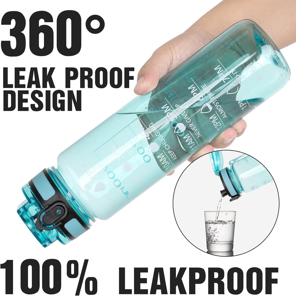 OLDLEY 32oz Motivational Sports Water Bottle - BPA-Free Tritan, Leakproof Design with Time Markers