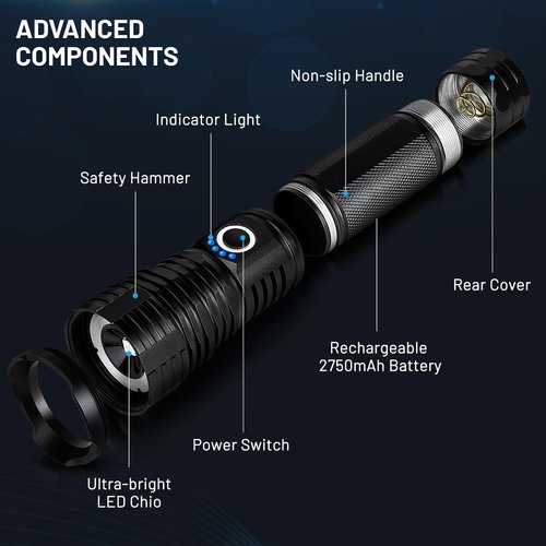 Lylting LED Flashlights High Lumens Rechargeable, 90,000 Lumens Brightest Handheld Flashlight, 5 Modes Powerful Multifunctional Flash Light Waterproof Flashlight for Home Camping