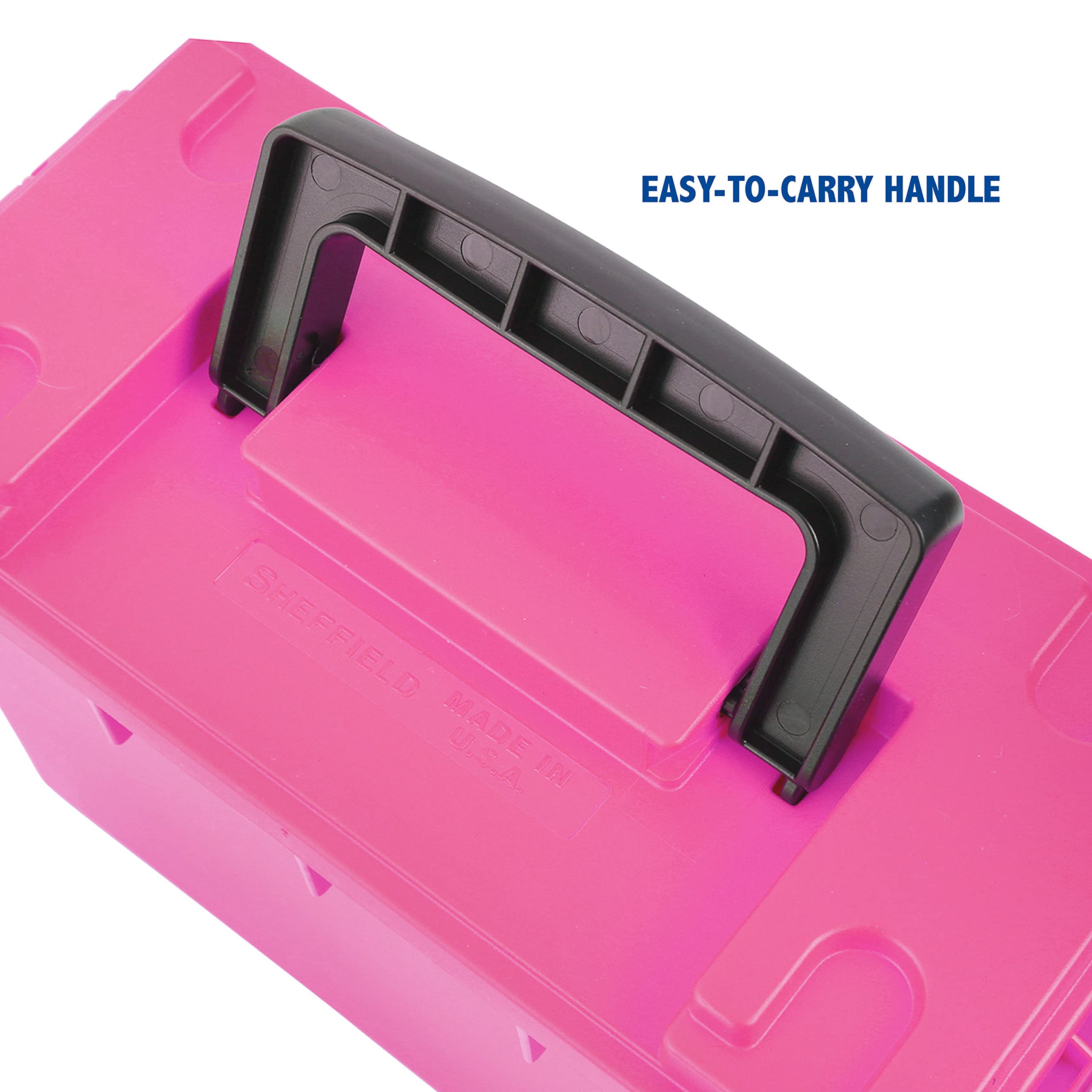 Sheffield 12631 Ammo Storage Box, Stackable .30 Cal Field Boxes, Water and Dust Resistant, Lockable Storage Box with Handle, Secures Hunting Gear, Supplies, and Bullets, Made in USA, Pink, 1-Pack