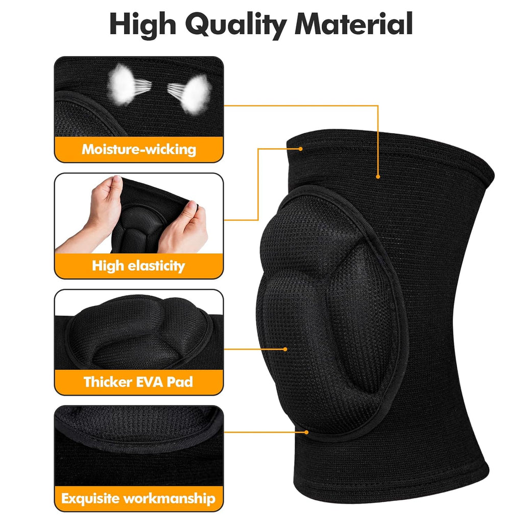 Skiennix Protective Knee Pads - Thick EVA Foam Anti-Slip Design for Volleyball, Cycling & More | Size M - Black