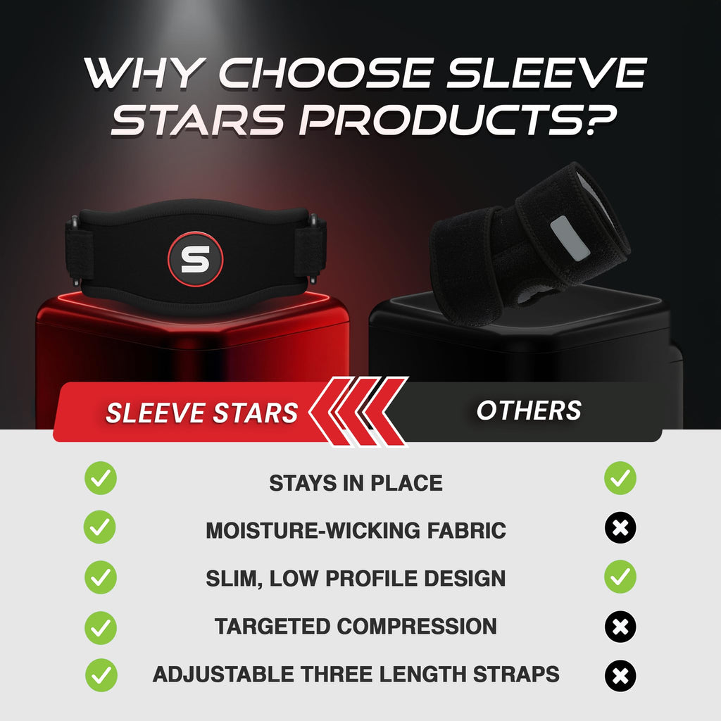 Sleeve Stars Tennis Elbow Brace for Men & Women, Elbow Brace for Tendonitis, Tennis Elbow Strap, Golfers Elbow Brace, Elbow Support Wrap for Tennis Elbow Relief, Fits 9"-23" (Single/Black)