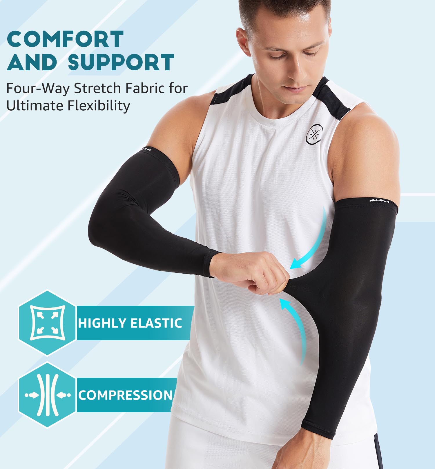 HiRui Arm Compression Sleeves for Men Women Youth Kids, UV Protection 20-30mmHG Support, Great for Running Cycling Basketball Golf Tattoo Cover, Breathable Moisture-Wicking (Black, Medium)