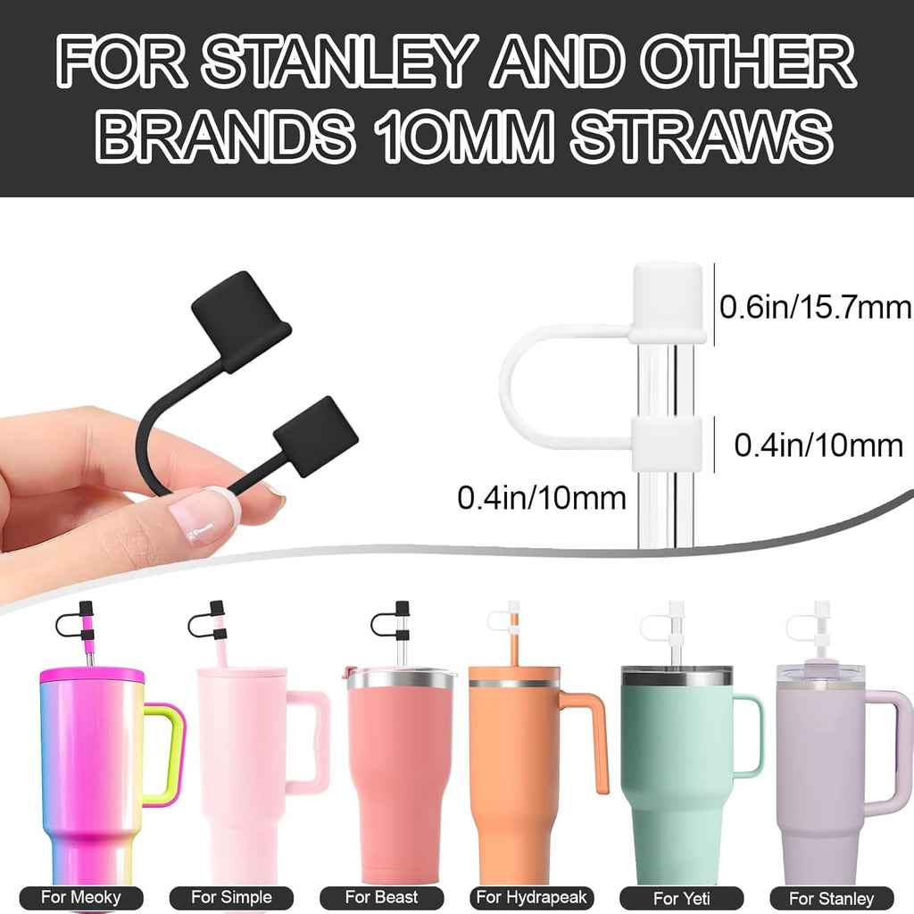 Skiennix 14-Piece Silicone Straw Cover Caps | Fits Stanley 30oz & 40oz Tumblers - Black/White