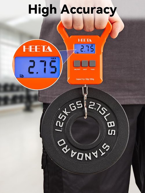 HEETA Digital Fishing Scale - 110lb Capacity, Backlit LCD Display, Non-Slip Handle & Batteries Included