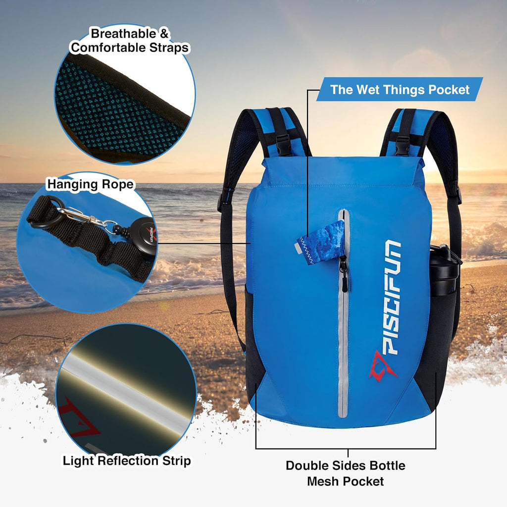 Piscifun Waterproof Dry Bag - Lightweight Roll-Top Backpack with Waist Pouch & Phone Case | 10L, 20L, 30L Options