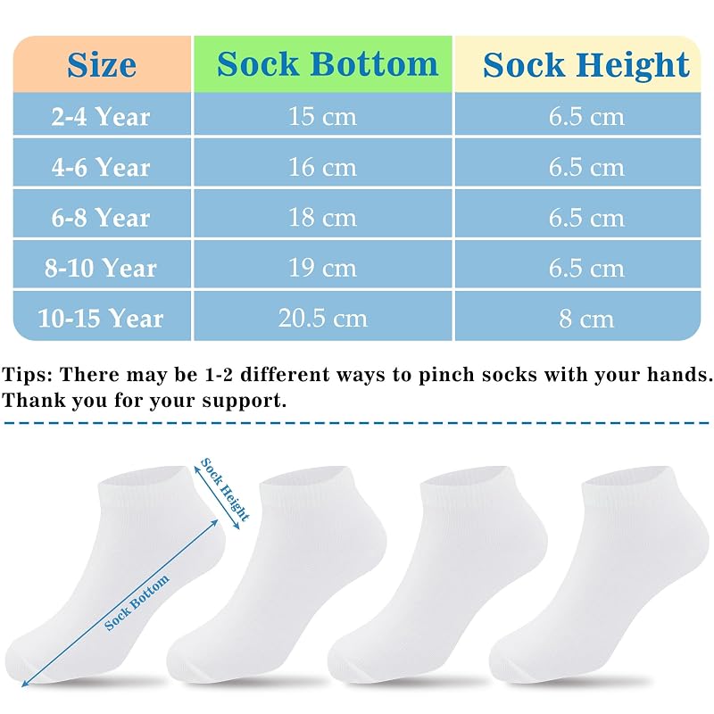 Duufin 12 Pairs White Kids Ankle Socks, Low Cut Unisex 10-15 Years - Variation White+10-15 Years