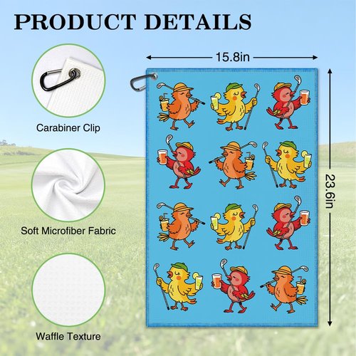 Juoqg Birdie Blue Golf Towel, Funny Birdie Golf Bag Towel with Clip, Golfing Accessories for Men Women, Sport Towels for Player, Golfing Gifts for Son Daughter, Birthday Gifts for Golfer Lover Friend
