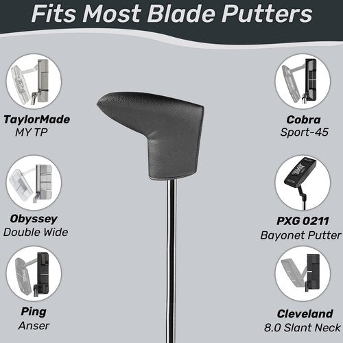 All Teed Up Premium Magnetic Blade Putter Cover | PU Leather Golf Headcover with Strong Magnetic Closure | Universal Fit for Scotty Cameron, Odyssey, Taylormade (Black)