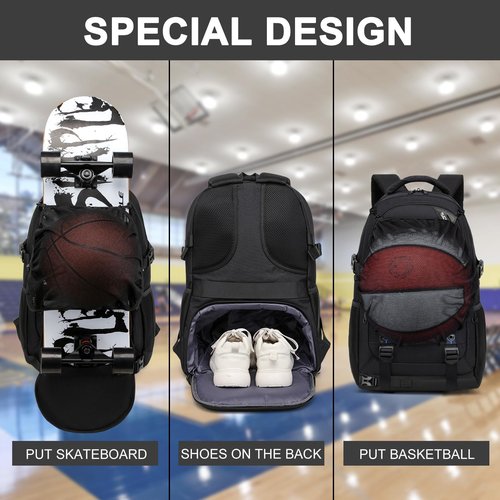 RUCYEN Skateboard Backpack, Laptop Backpack with USB Charging Port, RFID Anti-Theft Lock, Waterproof Fabric, Fits up to 15.6 Inch Laptop, for Business Travel Men (Black)