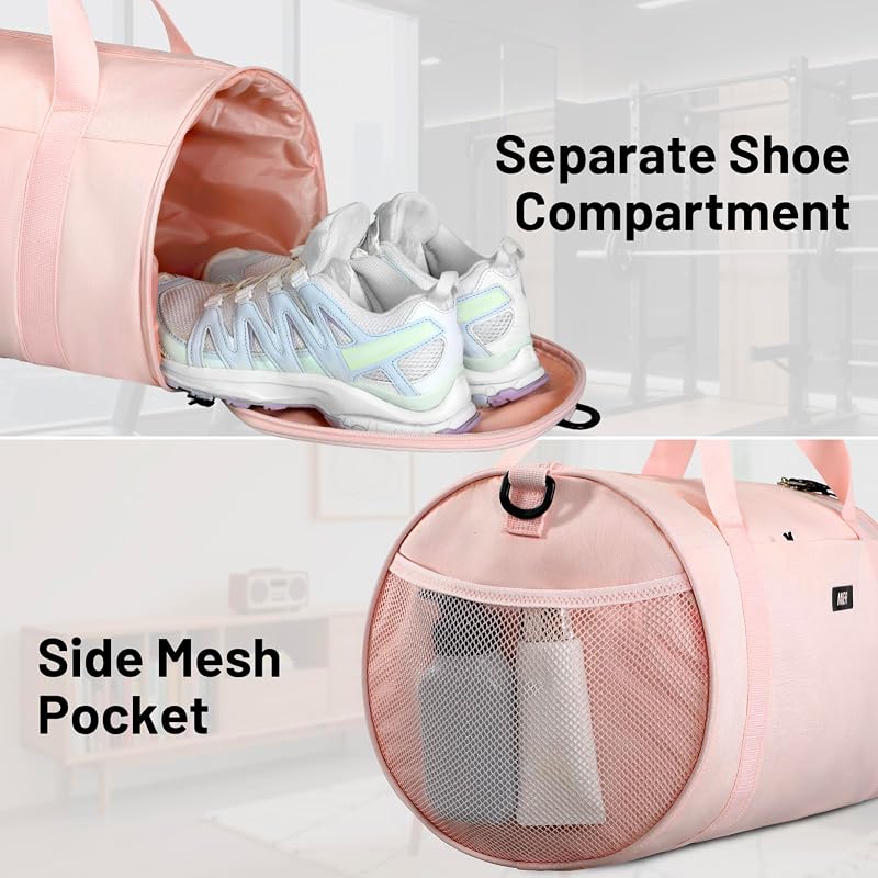 MIER 24L Pink Gym Duffel Bag with Shoe Compartment & Wet Pocket - 19.5x9.8x9.8 in, Lightweight