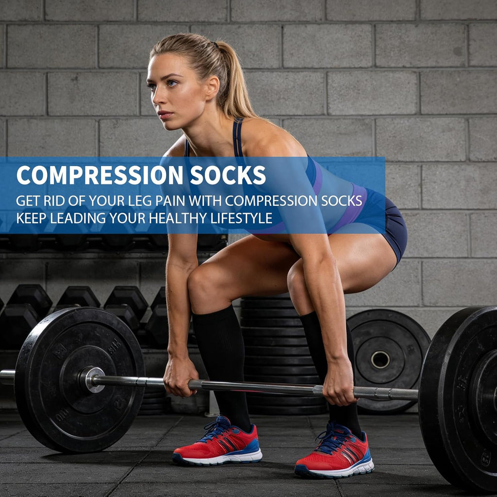 Sooverki Copper Compression Socks - 8 Pack Knee High Support Stockings for Men & Women | 15-20mmHg