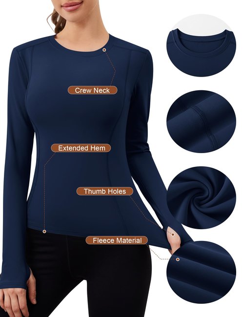 Loovoo Compression Shirts Women Workout Quick Dry GMY Top Long Sleeve Running Tops Sport and Athletic Tee Shirt Navy Blue