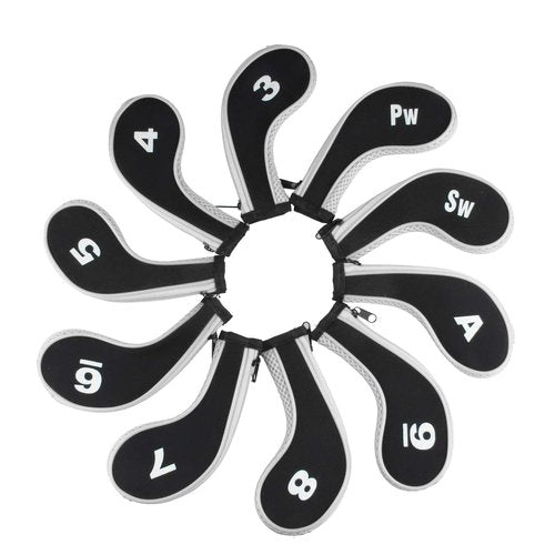 Andux 10pcs/Set Golf Iron Club Head Covers with Zipper Black/White MT/AL02