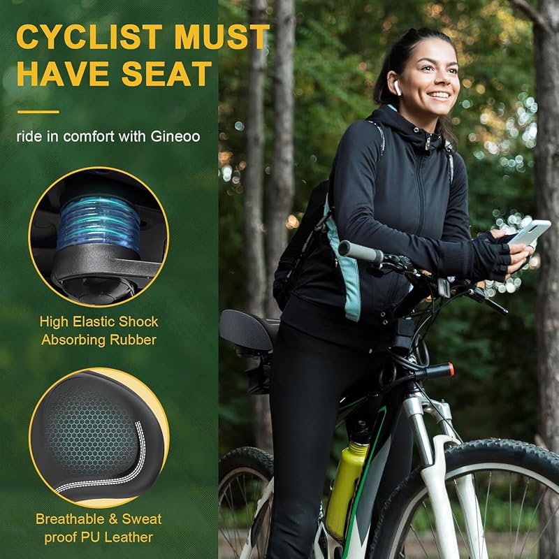 Noseless Oversized Bike Seat Cushion - Memory Foam Comfort 12x8.8x8.8in, Black