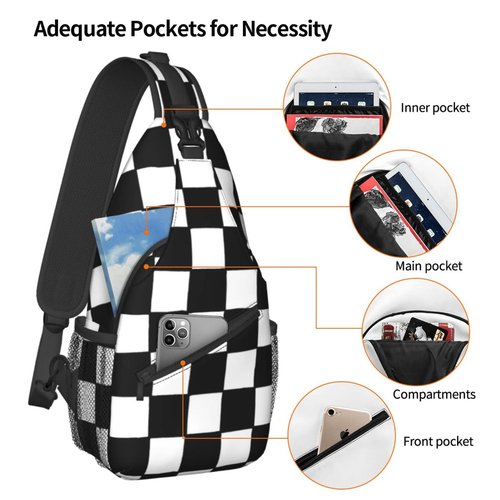 BCQJNB Checkered Black White Sling Backpack Crossbody Shoulder Bag Travel Hiking Daypack Gifts