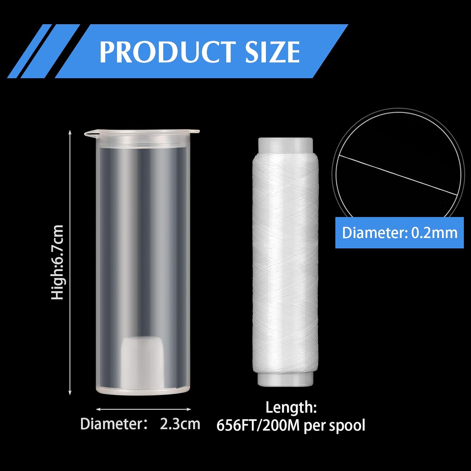 Skylety Fishing Line - Invisible Nylon Elastic Bait Thread, 0.2mm, 656 Feet, Clear Storage Case