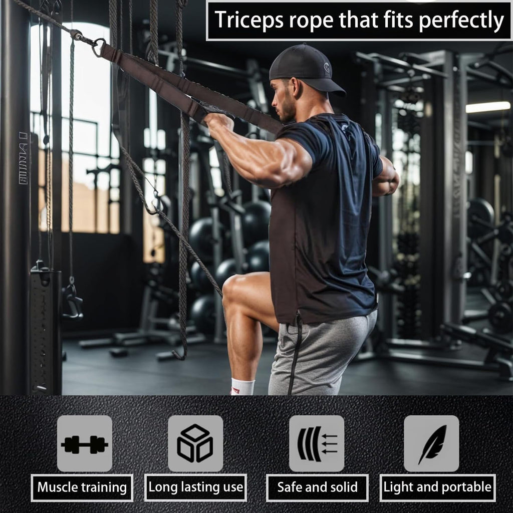 Tricep Rope | Tricep Pull Down Attachment with Carry Bag for Strength Training & Facepulls