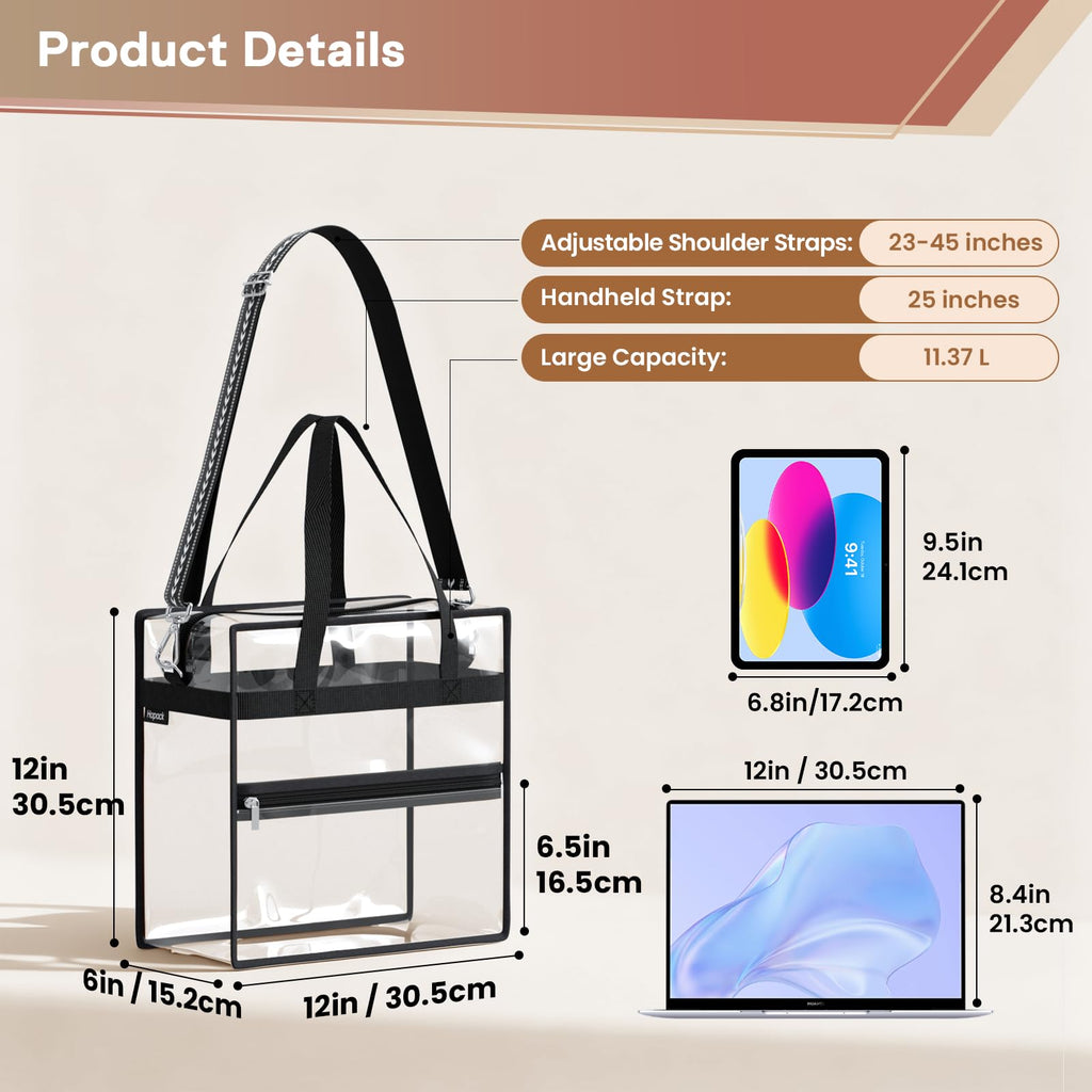 Hopack Clear Bag for Stadium Events, Clear Crossbody Bag, Stadium Bags for Women with Adjustable Strap for Sports Events, Concert (Black)