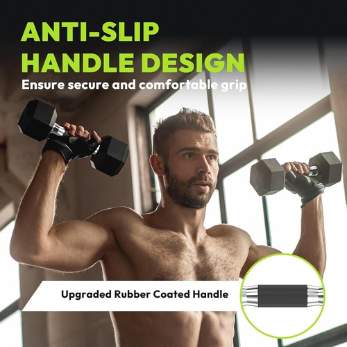 HANDBODE Hex Dumbbell Set - Rubber Encased Weights for Home Gym | 2.5-65 lb Strength Training Set