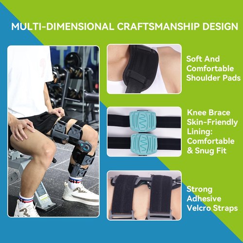 Komzer Hinged Knee Brace, Post Op ROM Immobilizer Orthopedic Rehabilitation Brace for ACL, MCL, Meniscus Tear Recovery and Adjustable Stabilizer for Men & Women, Universal Fit Stabilizer for Left/Right Leg