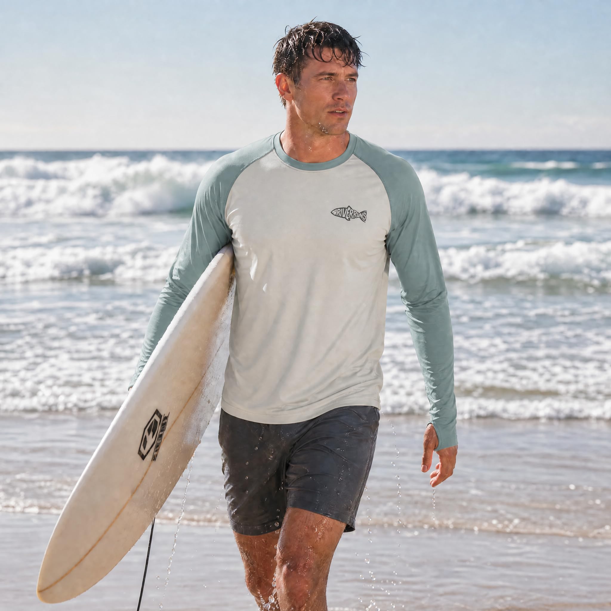 Riverruns Sun Protection Long Sleeve Shirts Rash Guard Shirts Ice-Cool Quick Dry Swim Shirt Fishing Sports Shirt, X-Large