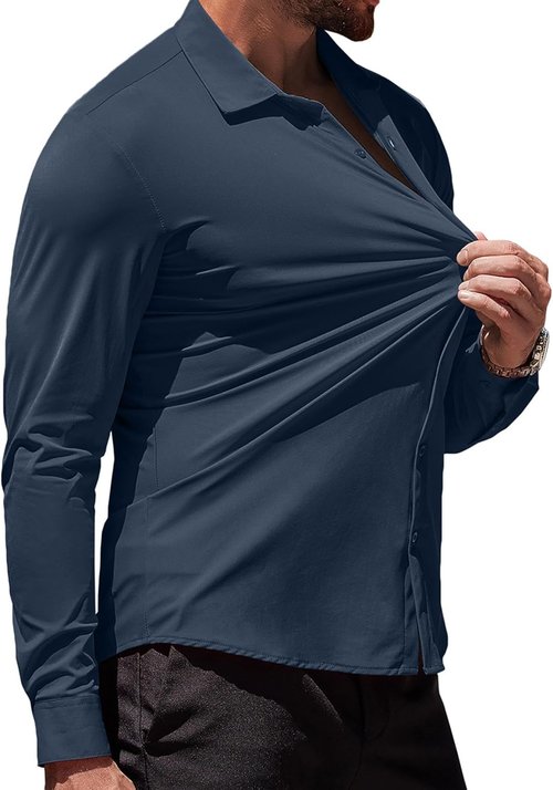 COOFANDY Men's Muscle Fit Dress Shirt - Wrinkle-Free Long Sleeve Casual Button Down | Classic Fit