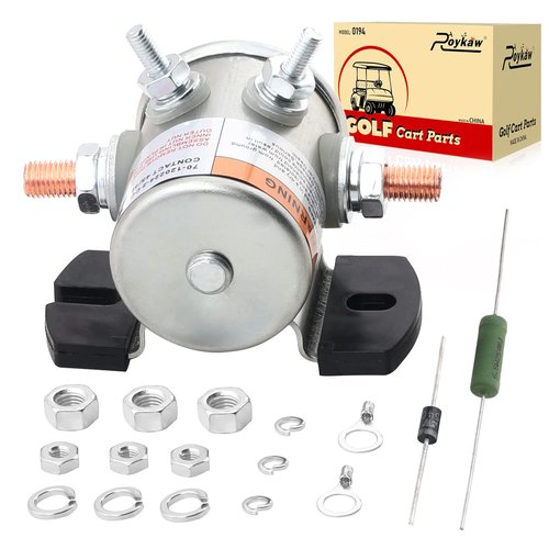 Roykaw #70 Series Solenoid Relay with Resistor & Diode Kit for EZGO 36 Volt Electric Golf Cart, 4 Terminal Continuous Duty, OEM # 27855G01 11761G1 27855G02 31680G1 3016, Upgrade Mount Bracket