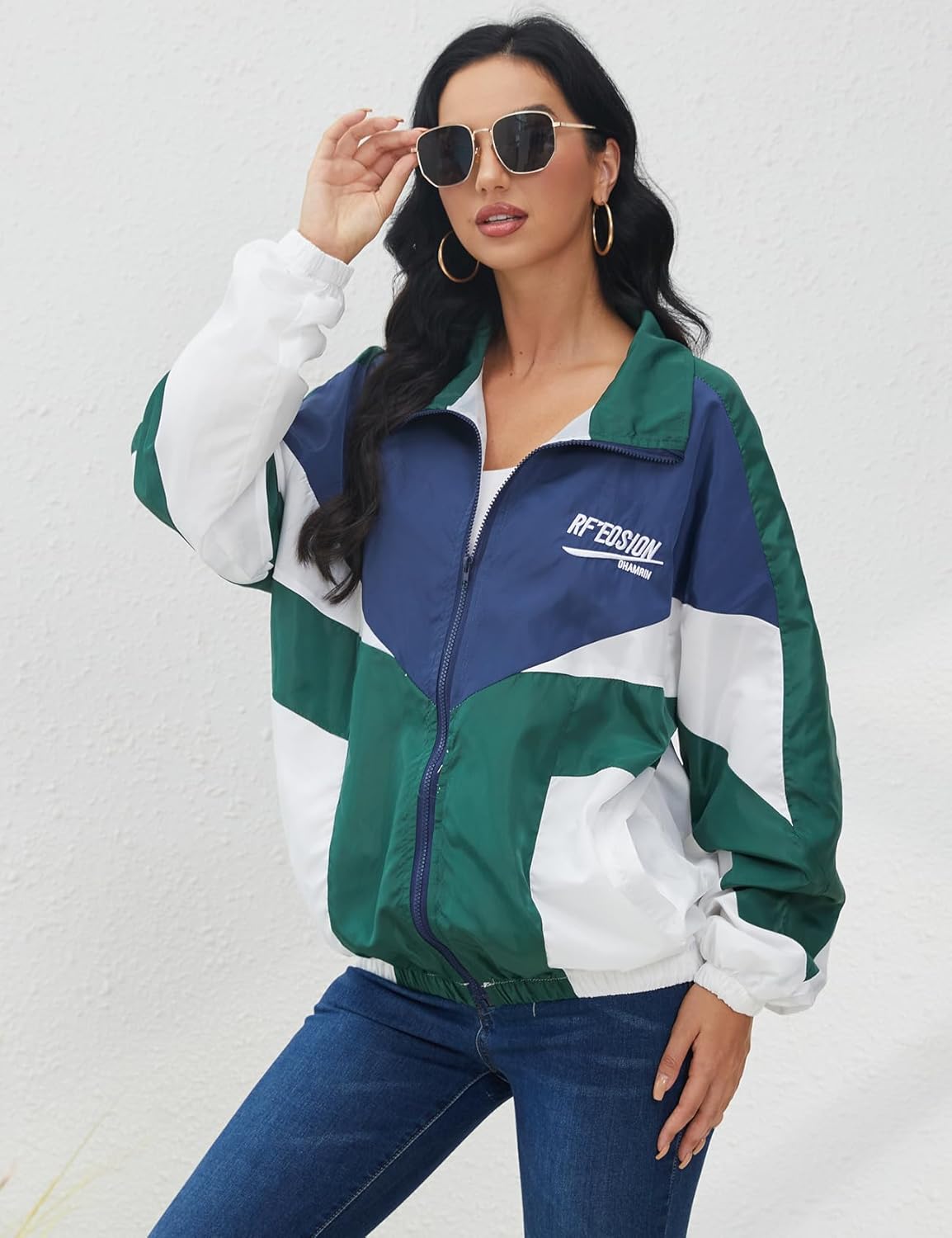 Wyeysyt Women's Vintage 90s Oversized Windbreaker Jacket - Y2K Varsity Style