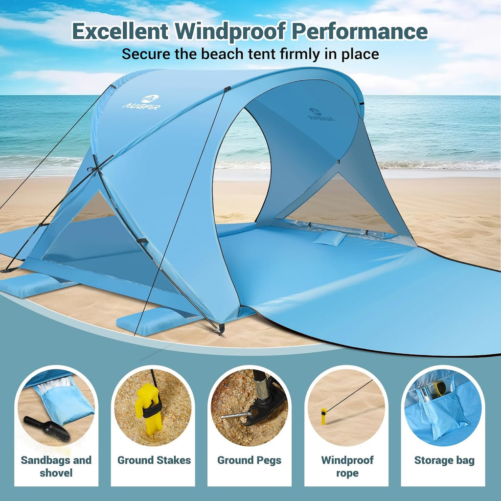 Skiennix Beach Tent - Portable Sun Shelter with UPF 50+ Protection & Dual-Door Ventilation | Fits 4 People (Blue)