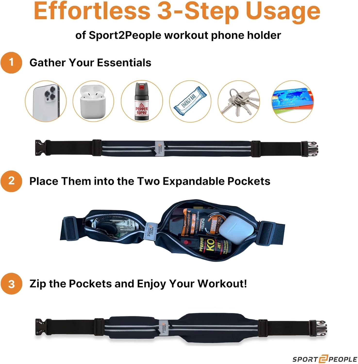 Skiennix Running Belt - Waterproof Phone Holder with Reflective 2-Pocket Design | Adjustable Waist Pack for Essentials