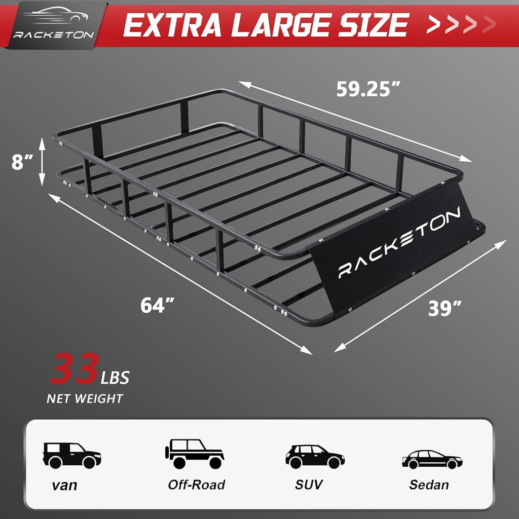 Skiennix Heavy-Duty Roof Cargo Rack - Anti-Rust Luggage Basket for SUVs & Trucks | 64”x39”x8”