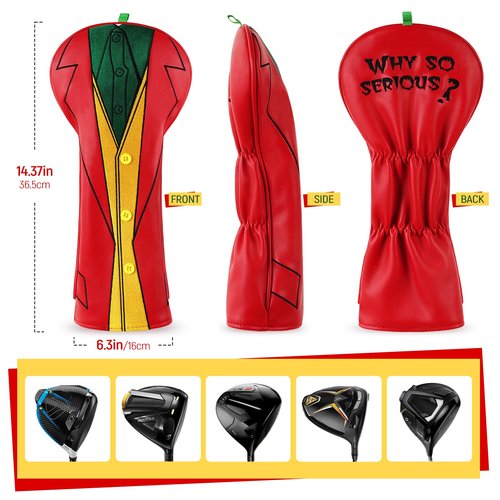 Big Crazy Funny Driver Headcover - Joker Suit Golf Head Covers with Premium PU Leather - Golf Club Protector and Funny Present